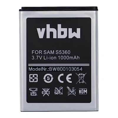 Immagine di vhbw batteria compatibile con Samsung Galaxy GT S5368, S5369, Pocket, Pocket Plus, Y Duos smartphone cellulare (1000mAh, 3,7V, Li Ion)