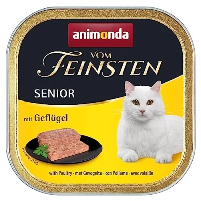 Immagine di animonda Vom Feinsten Senior, alimento umido per gatti più anziani a partire da 7 anni, con pollame, 32 x 100 g