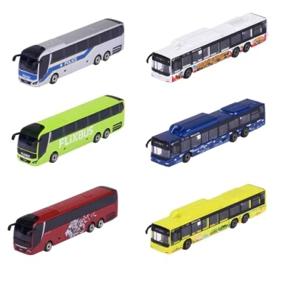 Immagine di Majorette 212053159 City Bus giocattolo con ruota libera e sospensioni in metallo, 13 cm di lunghezza, per bambini dai 3 anni su, Colori assortiti, 1 pezzo,