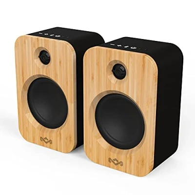 Immagine di House of Marley Get Together Duo, Casse Altoparlanti Bluetooth Wireless Realizzate in Modo Sostenibile, Durata della Batteria di 20 Ore o Alimentazione Rete, Legno/Nero, 20.1 x 10.5 13 cm (x2)