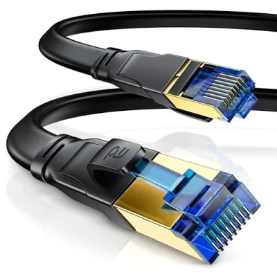 Immagine di CSL cavo di rete Cat 8.1 piatto da 15 m, 40 Gbits, patch LAN, 8 Gigabit RJ45, velocità in fibra vetro, 40000 Mbits, piatto, posa 6 7