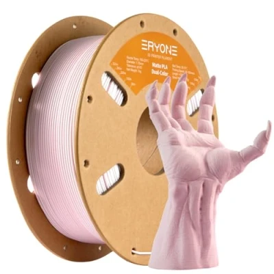 Immagine di ERYONE Matte Dual Color Coextrusion Filament PLA 1.75 mm +/ 0.03 mm, Bicolor for 3D Printers,1kg (2.2lbs)/Spool, Pink &amp; White