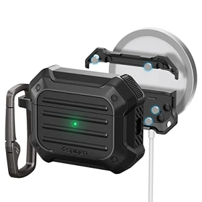 Immagine di Spigen Cover Tough Armor MagFit Compatible con AirPods Pro 2 (2nd Generation 2023/2022) Moschettone Nero