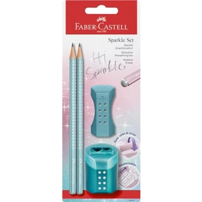 Immagine di Faber Castell 118297 set di matite Sparkle, con temperino, gomma e 2 matite, da scrittura oceano metallizzato