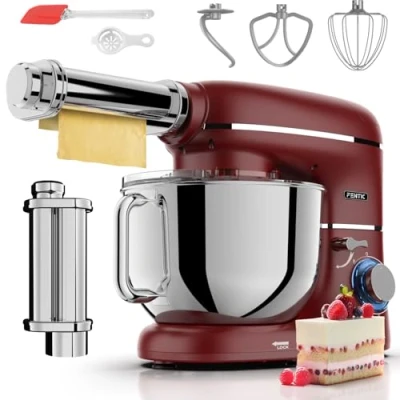 Immagine di Fentic Impastatrice Planetaria con Macchina per la Pasta 2000W Robot da Cucina Fresca 6,2L Ciotola in Acciaio Inossidabile (Rosso)