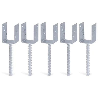 Immagine di Alberts 215026 Supporto per pali a U, con ancoraggio calcestruzzo in acciaio scanalato, zincato caldo, larghezza 71 mm, lunghezza ancoraggi calcestruzzo, 200 set da 5 pezzi