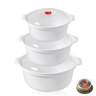 Immagine di 3 pezzi di stoviglie per microonde, contenitori salvafreschezza con coperchio, piatti a microonde ciotola da l, contenitore utilizzabile come