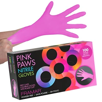 Immagine di FRAMAR Guanti in nitrile rosa medi monouso medi, non lattice senza da giardino monouso, gomma 100 pz.