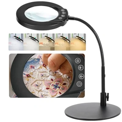 Immagine di Sprifityy Lampada Con Lente d&#039;Ingrandimento,Lampada d&#039;ingrandimento 10X,Lente illuminata dimmerabile,5 modalità di colore,per Lettura,Riparazione,cucito,artigianato