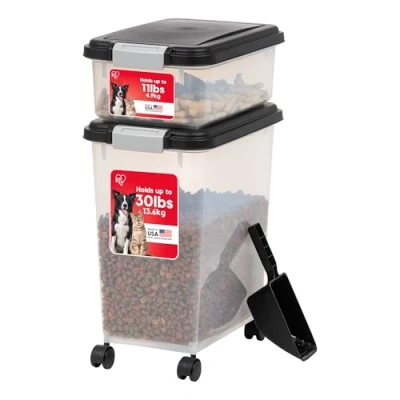 Immagine di Iris Ohyama, Contenitore per Crocchette Ermetico, 30L+10L, Nero, Ermetici, Plastica, con Coperchio, Cibo Gatti, Cani, secco, Crocchette, Dolci, MP 8&amp;MP 1