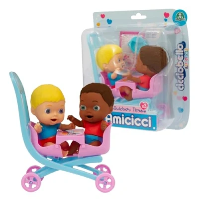 Immagine di Amicicci Cicciobello Passeggino con Personaggio, Porta a Spasso i Tuoi Bebè il Doppio, Kit per la Pappa, Bambine Partire dai 3 Anni, CC019000 , Giochi Preziosi