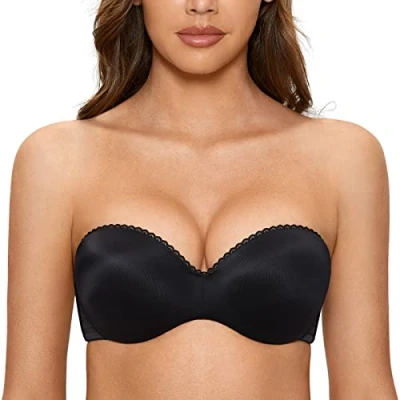Immagine di DOBREVA Donna Reggiseno Push up con Spalline Rimovibili Invisibile Ferretto Nero 5C