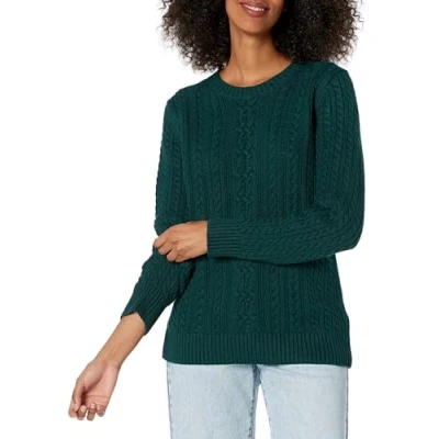 Immagine di Amazon Essentials Maglione da Pescatore A Girocollo Coste Manica Lunga (Disponibile in Taglie Forti) Donna, Verde Intenso, XL Plus