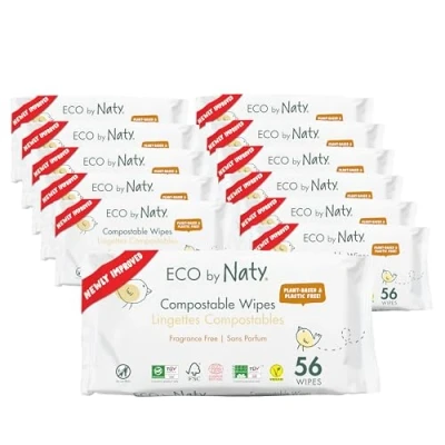Immagine di Eco by Naty Salviette per bambini senza profumazione Salviettine umidificate 100% compostabili e a base vegetale, adatte neonati con pelle sensibile (672 unità, 12x56)