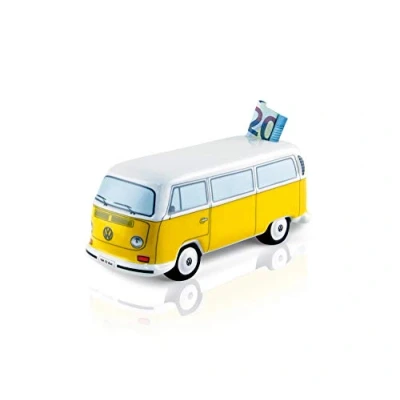 Immagine di Brisa VW Collection Volkswagen Salvadanaio Vintage in Ceramica a Forma di Furgoncino, per Risparmiare Monete e Banconote, Bus T2 Design (Bus Classico/Blu)