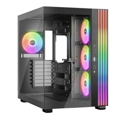 Immagine di be quiet! Light Base 600 LX White PC case, vista panoramica mozzafiato, show design Dual Chamber, striscia LED ARGB massiccia, 4 ventole PWM, invertite e utilizzabili orizzontalmente