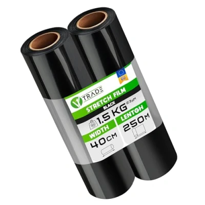 Immagine di V1 Trade 2 pellicole elastiche nere per mobili 250 m x 40 cm rotolo di pellicola elastica nera 23 my imballaggio su avvolgente traslochi 250%
