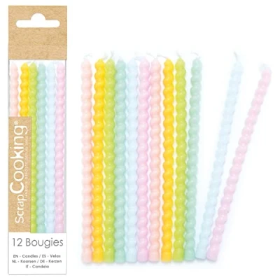 Immagine di ScrapCooking 0358 Candele lunghe torcenti pastello a spirale multicolore Twisted Candles per torta di compleanno Decorazione bambini adulto, in paraffina con picchi