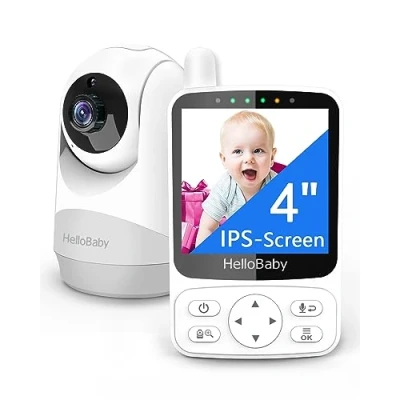 Immagine di HelloBaby baby Monitor, 4&quot; IPS Schermo e 29 ore di durata della batteria, monitor video audio, Fotocamera 350/120 2x Zoom, Visione notturna infrarossa, Modalità ECO, Temperatura
