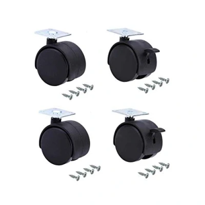 Immagine di kippen 1612K2 Set di 4 Ruote GEMELLATE da MM.50 con Piastra Girevole (2 Freno + 2 Senza), 50 mm