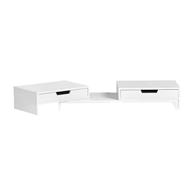 Immagine di SoBuy Supporto Monitor pc da scrivania per 2 Monitors Angoli Girevole con Organizzatore cassetti Bianco BBF04 W