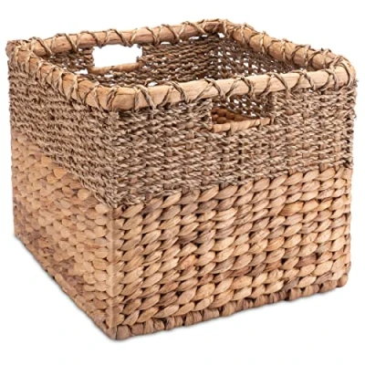 Immagine di Decorasian Cesto portaoggetti intrecciato in giacinto d&#039;acqua erba marina rettangolare cestino quadrato Kallax Expedit L = 34 cm