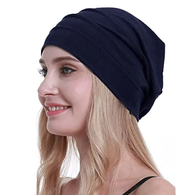 Immagine di osvyo Cotone Chemo Cappelli Soft Caps Cancro Copricapo per le donne perdita di capelli sigillati imballaggio, blu navy, Taglia unica