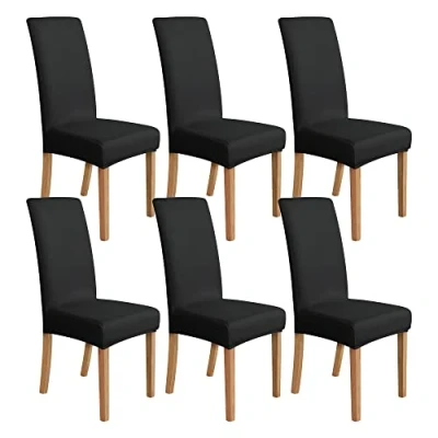 Immagine di Amazon Basics, Fodera per sedia da pranzo elasticizzata, (confezione 6), Nero