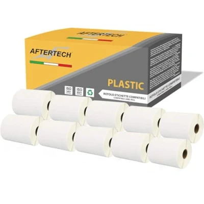 Immagine di AFTERTECH 10x 4XLP 4XL 104x159mm Rotoli di Etichette PLASTICHE IMPERMEABILI adesive compatibili (220 Etichette/rotolo = 2200 totali) per etichettatrici stampanti Dymo LabelWriter 10x4XLPLA