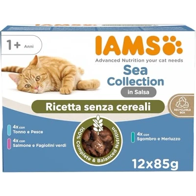 Immagine di Bustine di cibo umido per gatti IAMS Advanced Nutrition Grain Free Sea Collection senza cereali in salsa età superiore a 1 anno