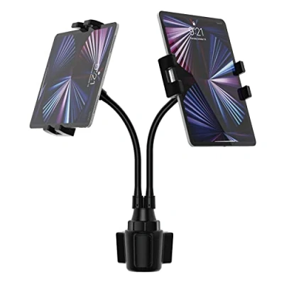 Immagine di woleyi Doppio Supporto Tablet Portabicchieri Auto, Porta Macchina Tazza con Due Braccio Lungo a Collo Oca per iPad Pro 9.7, 11, 12.9 Air Mini, Galaxy Tabs, iPhone, 4 13&quot; Cellulare