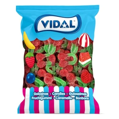 Immagine di Vidal Ciliegie Giganti Zuccherate. Caramelle Gommose al Gusto di Ciliegia. Ideale per Feste Compleanno, Caramellate e Buffet. Busta da 1 Kg [1000 gr]