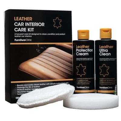 Immagine di Kit per la Cura degli Interni in Pelle Pulizia Premium sedili Auto 250ml Detergente e Balsamo Completo Tutti i Tipi di Vinile
