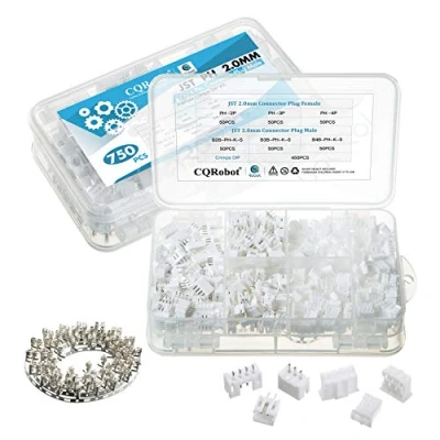 Immagine di CQRobot JST PH 2,0 mm Passo 2 Pin/3 Pin/4 Pin Connettor IC Spina Maschio, Alloggiamento Presa Femmina e Terminale Crimpare Forma T. 150 Set/750 Pezzi Adattatore Connettore Cavo Gruppo.