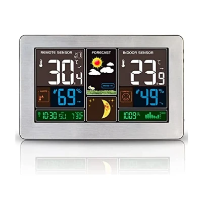 Immagine di Stazione Meteorologica con Wireless Sensore, Orologio Termometro Ambiente Digitale Temperatura e umidità Interno Esterno Schermo LCD, Sensore Igrometro,Orologio, Datario