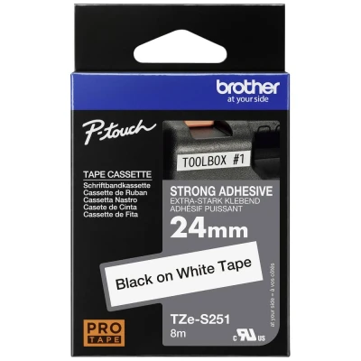 Immagine di Brother TZe S251 Nastro con adesivo extra resistente Colore Nastro: Bianco carattere: Nero 24 mm 8 m
