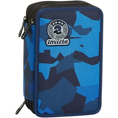 Immagine di Invicta Astuccio 3 Scomparti, Camo Squared, Blu, Completo Di Matite, Penne, Pennarelli, Scuola Elementari e Medie