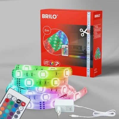 Immagine di BRILONER Leuchten Striscia LED 5m, luci di colore variabile, rivestimento in silicone, autoadesiva, 150 RGB LED, plastica, 24W, bianco, 5x10x3mm