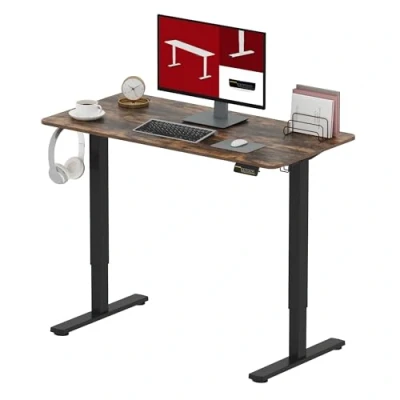 Immagine di SANODESK 120x60cm Scrivania Regolabile in altezza, Standing Desk, elettrica per Computer con Gancio, Blocco Bambini, Funzione di Memoria Ufficio e Casa Marrone