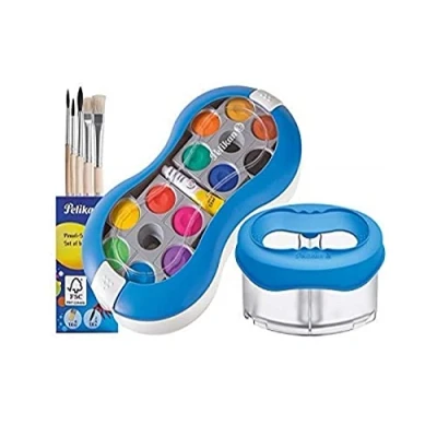 Immagine di Pelikan , Acquerello 735 SP/12 con 12 Colori e 1 tubetto di Copertura/Starter (Blu Tazza d&#039;Acqua Spaziale + Set pennelli), 7 Pezzi