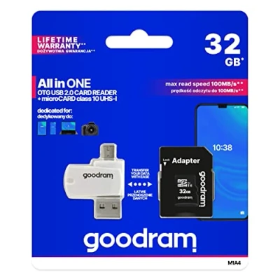 Immagine di Goodram M1A4 0320R12 32 GB MicroSD Classe 10 UHS I 100 MB/s (microSD, 32 GB, U1, I), Scheda di memoria, Nero