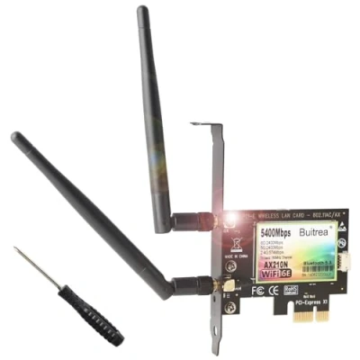 Immagine di Buitrea Scheda WiFi AX210 Bluetooth5.3, Fino a 5400Mbps, Tri Bande (6GHz/5GHz/2.4GHz) 6E per PC Windows 11/10(64Bit)