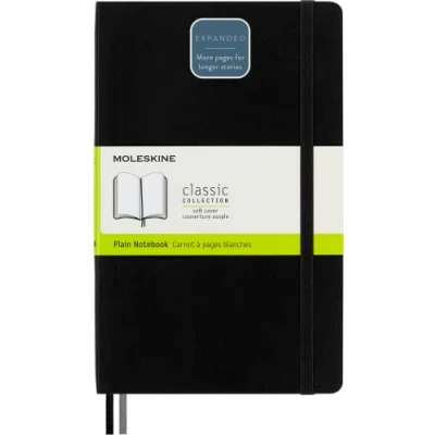 Immagine di Moleskine Classic Notebook Expanded, Taccuino con Pagine Bianche, Copertina Morbida e Chiusura ad Elastico, Formato Large 13 x 21 cm, Colore Nero, 400