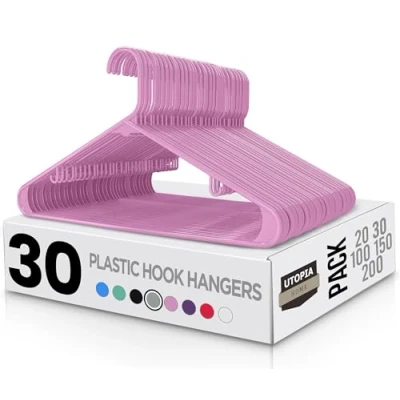 Immagine di Utopia Home Confezione da 30 grucce in plastica, con ganci, resistenti e salvaspazio, colore: rosa