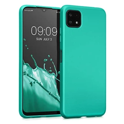 Immagine di kwmobile Custodia Compatibile con Samsung Galaxy A22 5G Cover Back Case Morbida Protezione in Silicone TPU Effetto Metallizzato turchese metallico