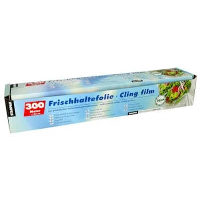 Immagine di Papstar Pellicola Trasparente per Alimenti, Materiale PVC, Dimensioni 300 m x 45 cm con Pratico Sistema di s Taglio, 6 Confezioni
