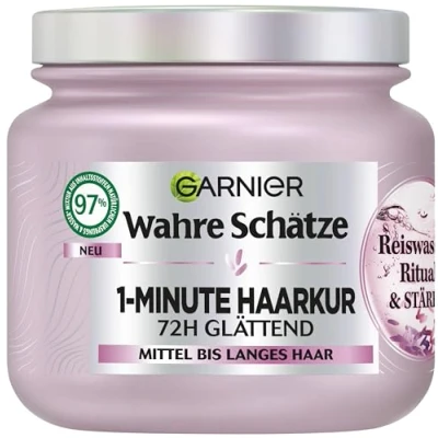 Immagine di Garnier Cure per capelli da 1 minuto di media lunghezza o lunga, lisciante con acqua riso e amido, una maggiore lucentezza morbidezza, rituale forza dell&#039;acqua riso, x 340