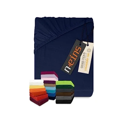 Immagine di npluseins Lenzuolo con angoli elasticizzati, classico, in jersey, 100% cotone, 159,192, 140 x 190 200 cm, colore: blu navy