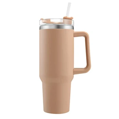 Immagine di Onezebra Tazza termica a doppia parete, in acciaio inox, con manico e cannuccia, 1200 ml, isolata, per bevande calde al curry