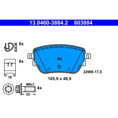 Immagine di ATE 13.0460 3884.2 Kit pastiglie freno MERCEDES BENZ: Classe B, A, A Sedan
